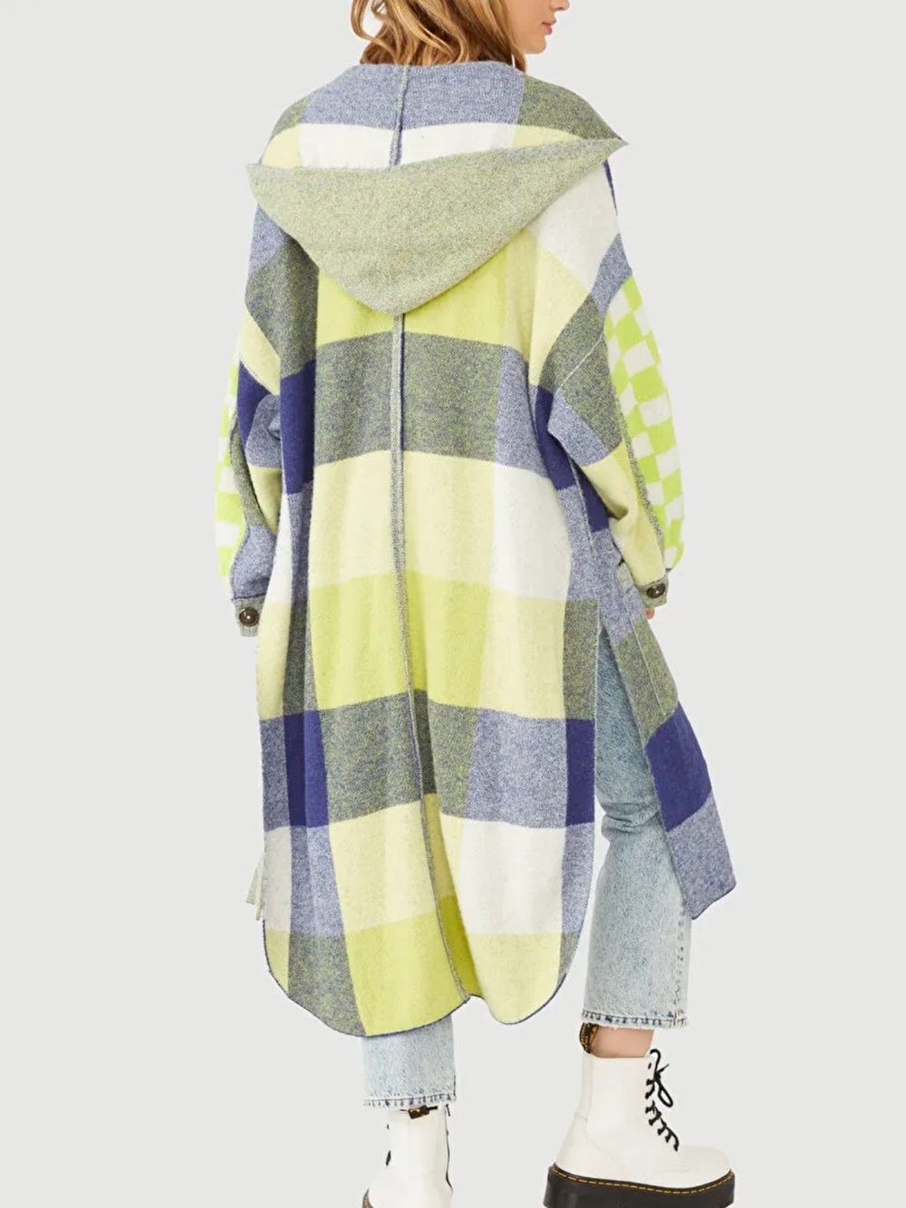 Free People South Bend Cardi Plaid Hooded Duster M NWOT - Picture 3 of 7